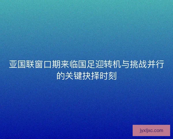 亚国联窗口期来临国足迎转机与挑战并行的关键抉择时刻